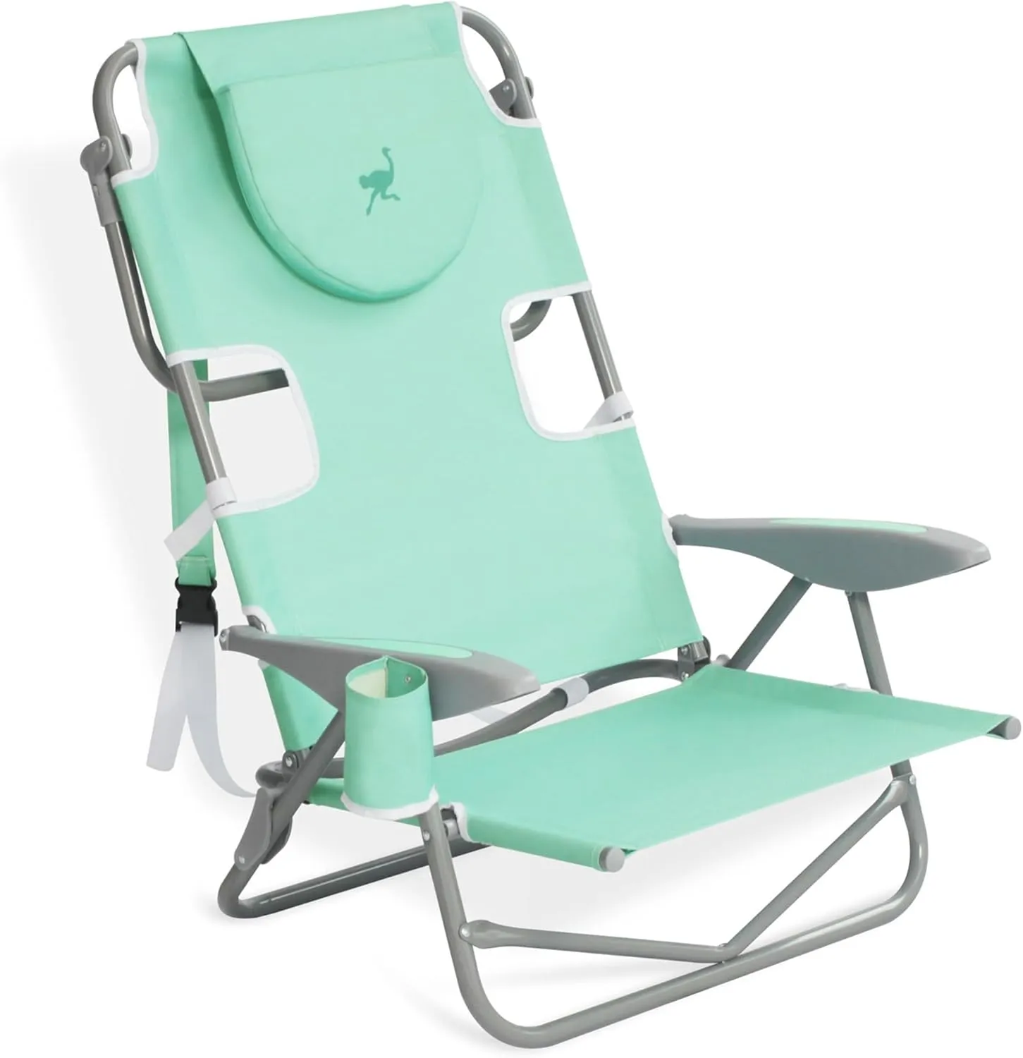 Ostrich Lightweight Portable Outdoor On Your Back Folding Chair for Relaxing with 5 Seat Adjustment Backpack Straps and Cup Holder, Teal (2 Pack)