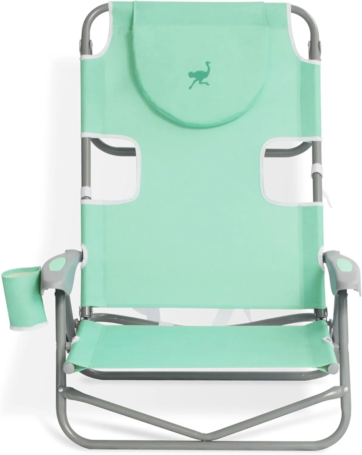 Ostrich Lightweight Portable Outdoor On Your Back Folding Chair for Relaxing with 5 Seat Adjustment Backpack Straps and Cup Holder, Teal (2 Pack)