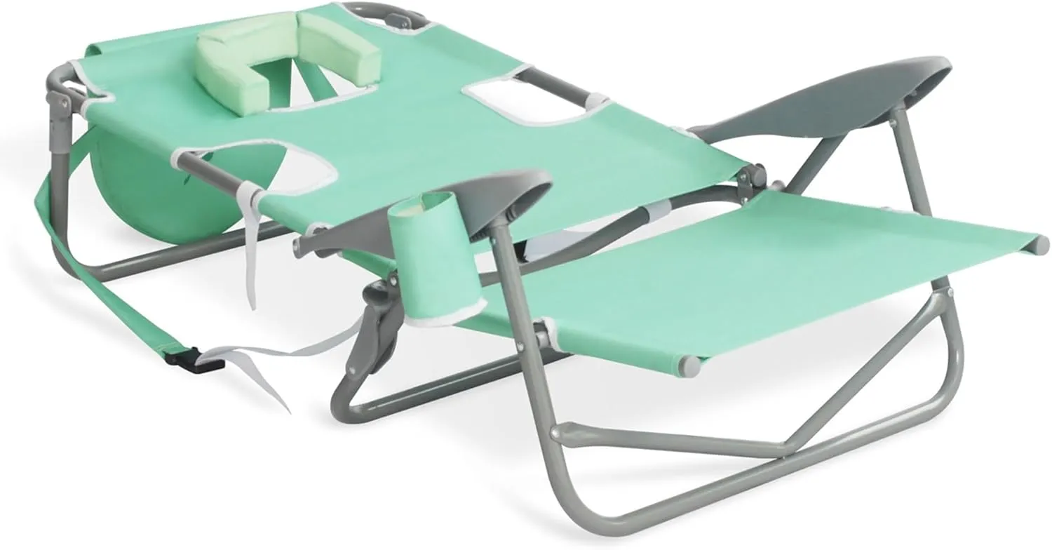 Ostrich Lightweight Portable Outdoor On Your Back Folding Chair for Relaxing with 5 Seat Adjustment Backpack Straps and Cup Holder, Teal (2 Pack)