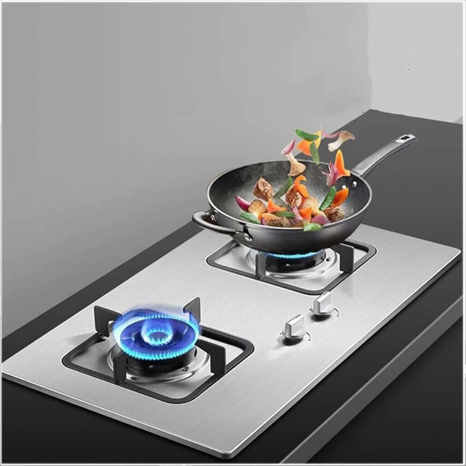 Outdoor 2 Burner Gas Stove - 4.2KW Stainless Steel Gas Cooker, Tabletop and Flush-mounted Gas Ranges, Durable Cooktop Camping(NG)