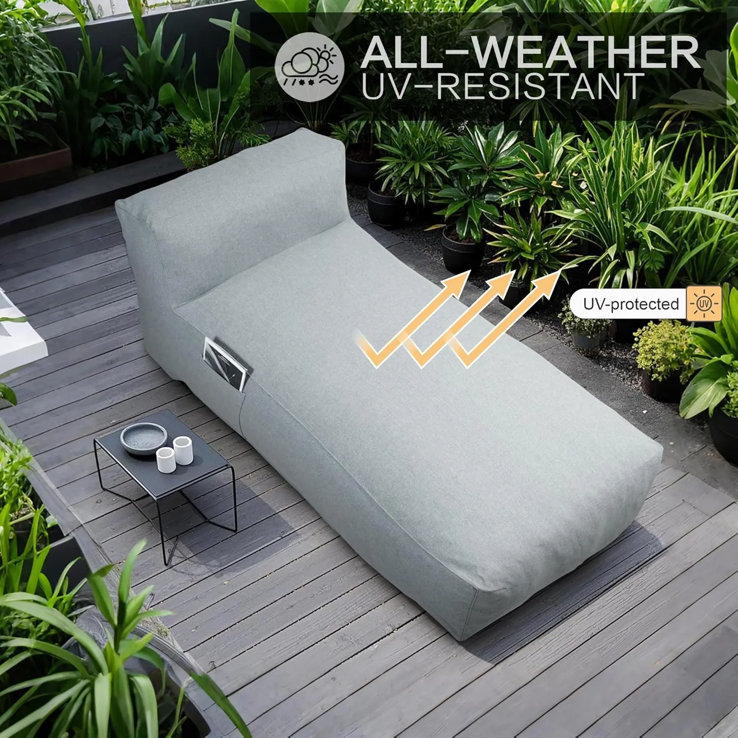 Outdoor Bean Bag Bed Lounger Chair for Pool, Comfy Foam Lazy Patio Sofa Furniture, Water-Resistant Outside Couch, Outdoor Day Beds Sofa for Pool, Patio, Deck (Grey, 70.86 inch)