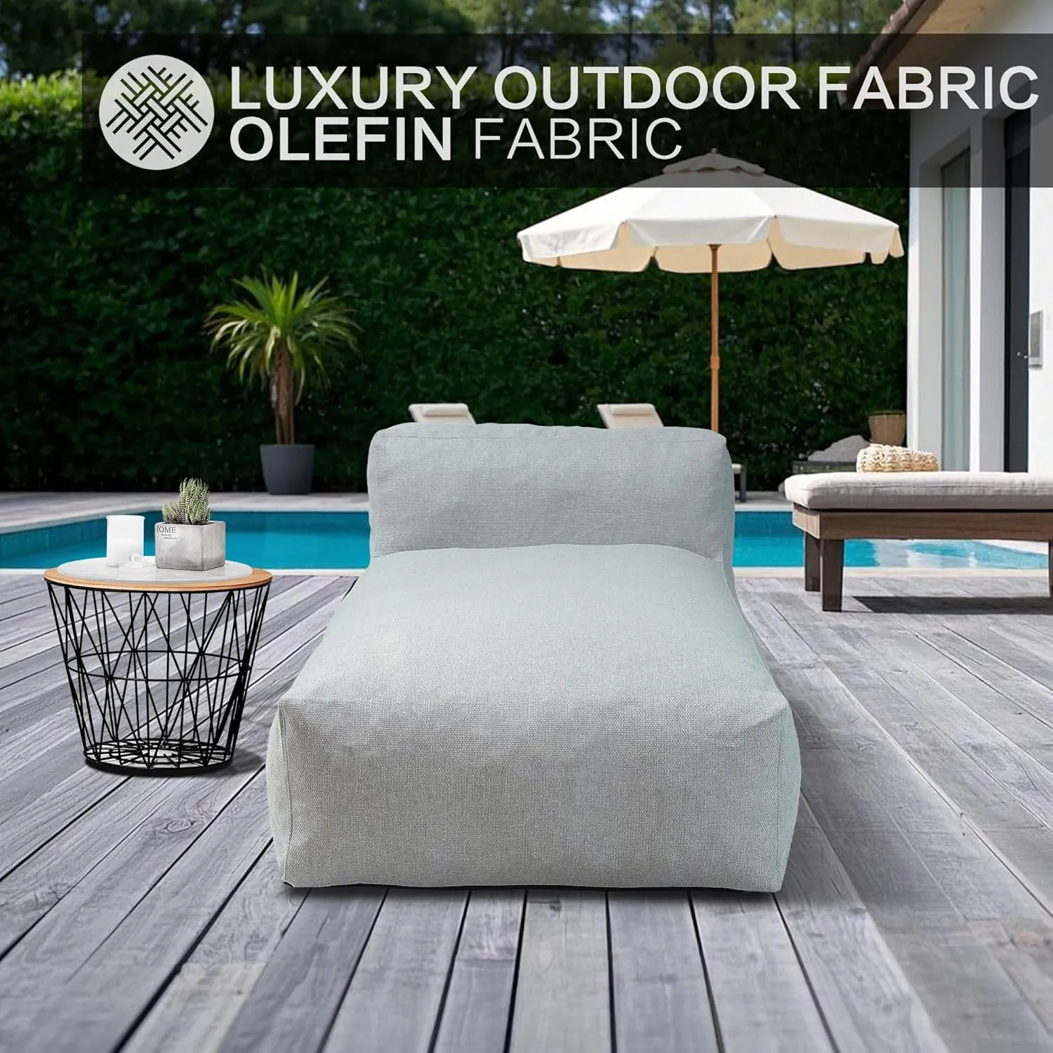 Outdoor Bean Bag Bed Lounger Chair for Pool, Comfy Foam Lazy Patio Sofa Furniture, Water-Resistant Outside Couch, Outdoor Day Beds Sofa for Pool, Patio, Deck (Grey, 70.86 inch)