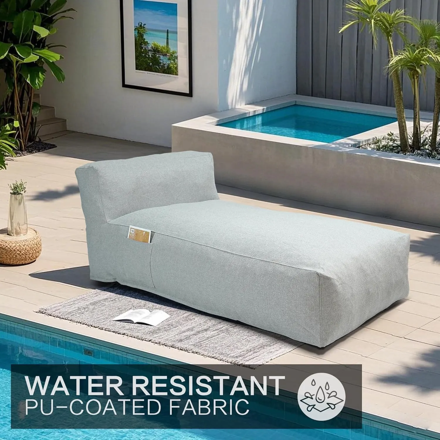 Outdoor Bean Bag Bed Lounger Chair for Pool, Comfy Foam Lazy Patio Sofa Furniture, Water-Resistant Outside Couch, Outdoor Day Beds Sofa for Pool, Patio, Deck (Grey, 70.86 inch)