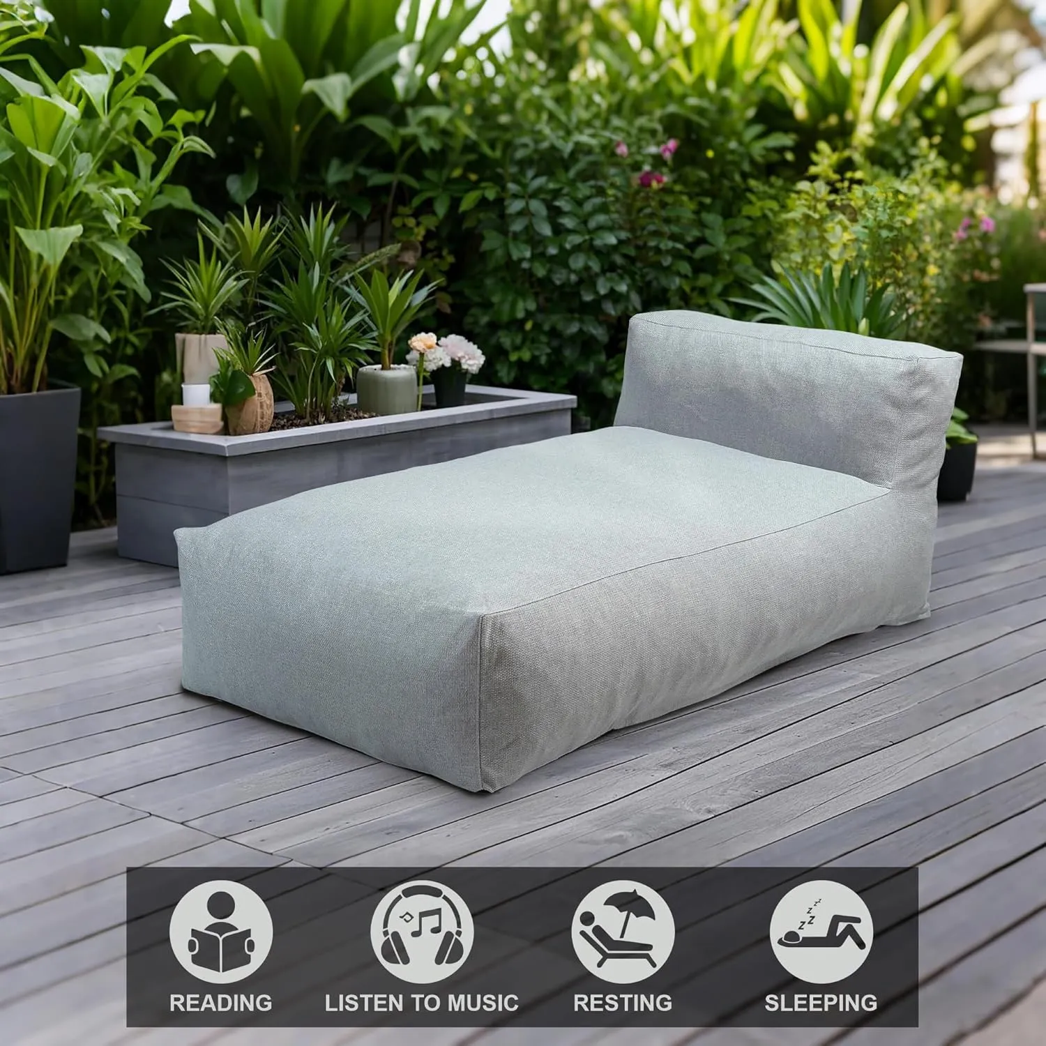 Outdoor Bean Bag Bed Lounger Chair for Pool, Comfy Foam Lazy Patio Sofa Furniture, Water-Resistant Outside Couch, Outdoor Day Beds Sofa for Pool, Patio, Deck (Grey, 70.86 inch)