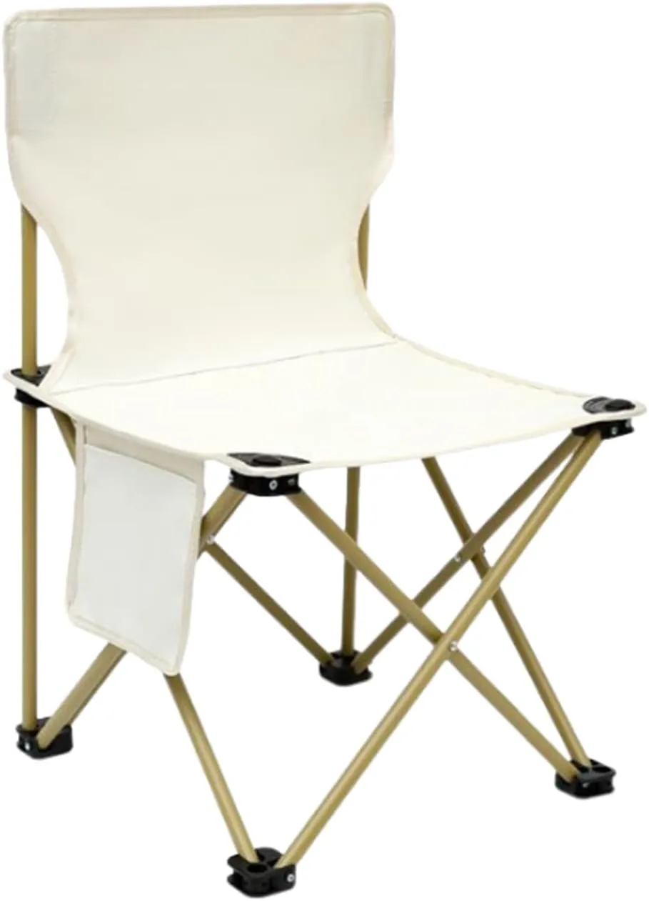 Outdoor Camping Chair, Collapsible Chair with Side Pocket and Carry Bag, Folding Chair for Camping, Beach, Picnic, Sunbathing Chairs with Storage Bag (Beige)