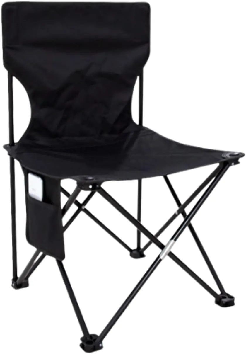 Outdoor Camping Chair, Collapsible Chair with Side Pocket and Carry Bag, Folding Chair for Camping, Beach, Picnic, Sunbathing Chairs with Storage Bag (Black)