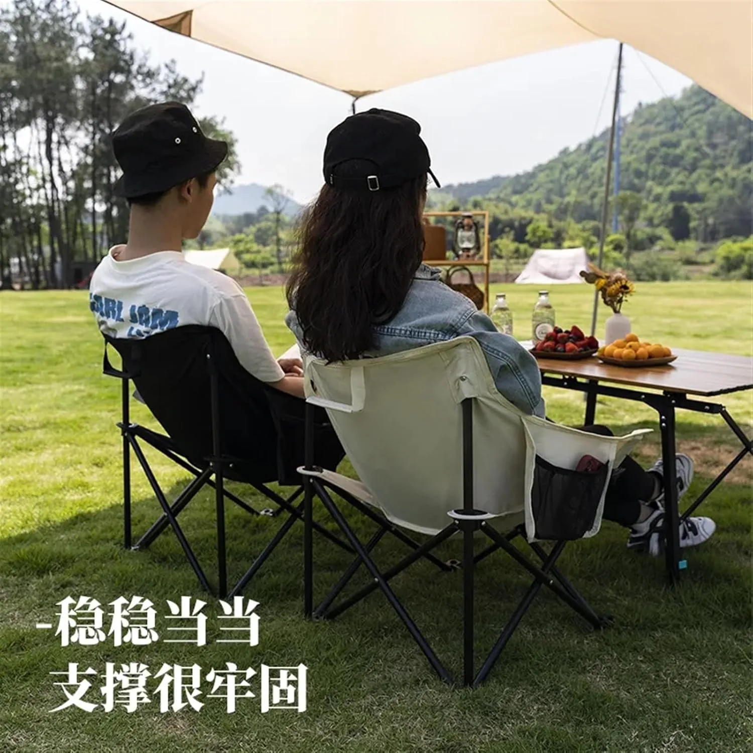Outdoor Camping Picnic Folding Moon Chair Lazy Leisure Portable Director Art Sketching Recliner Fishing Tools (Size : Creamy-White)