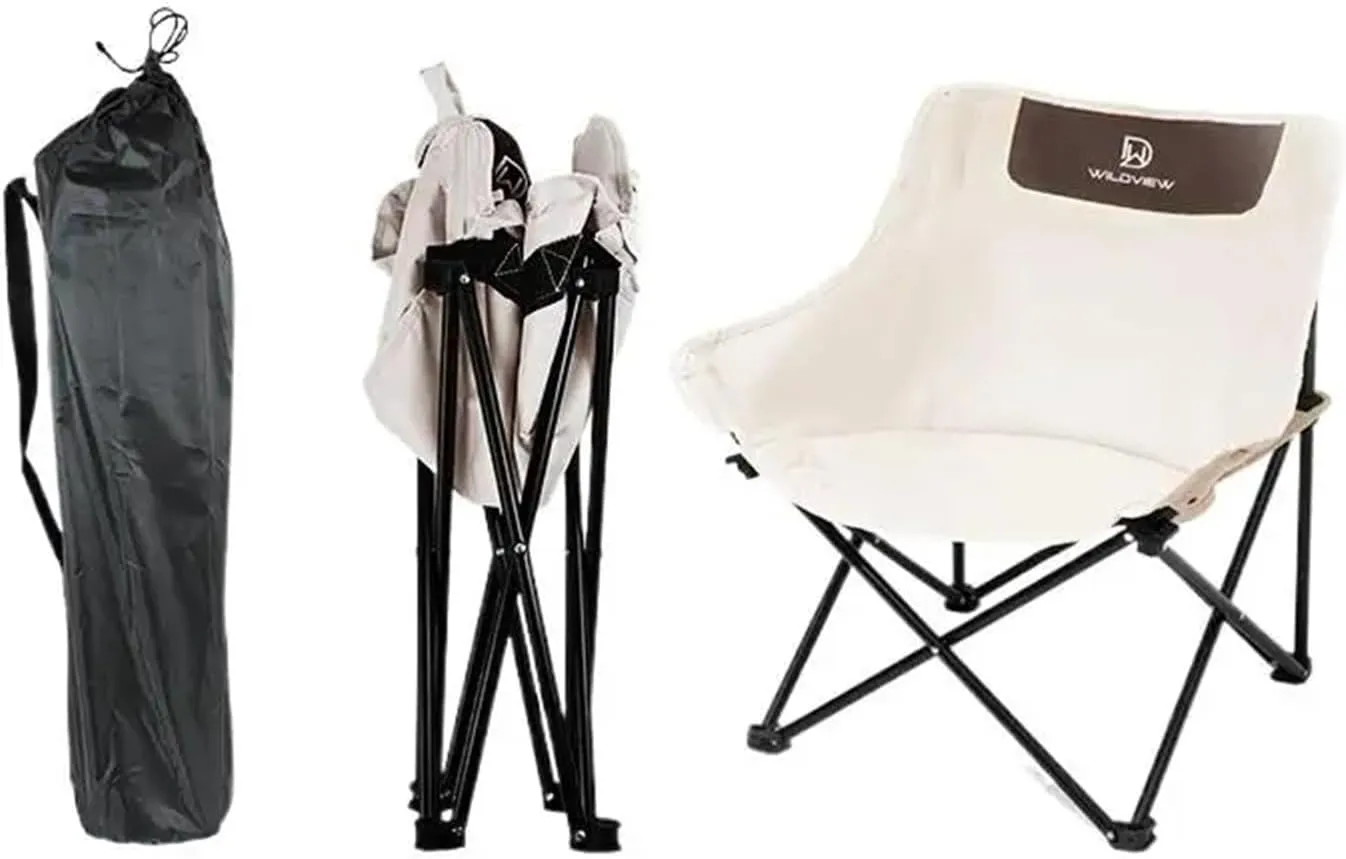 Outdoor Camping Picnic Folding Moon Chair Lazy Leisure Portable Director Art Sketching Recliner Fishing Tools (Size : Creamy-White)