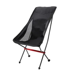 Outdoor Camping Portable Lightweight Aluminum Alloy Folding Chair Moon Beach Chair Leisure Fishing Chair 1011 (Color: Black)