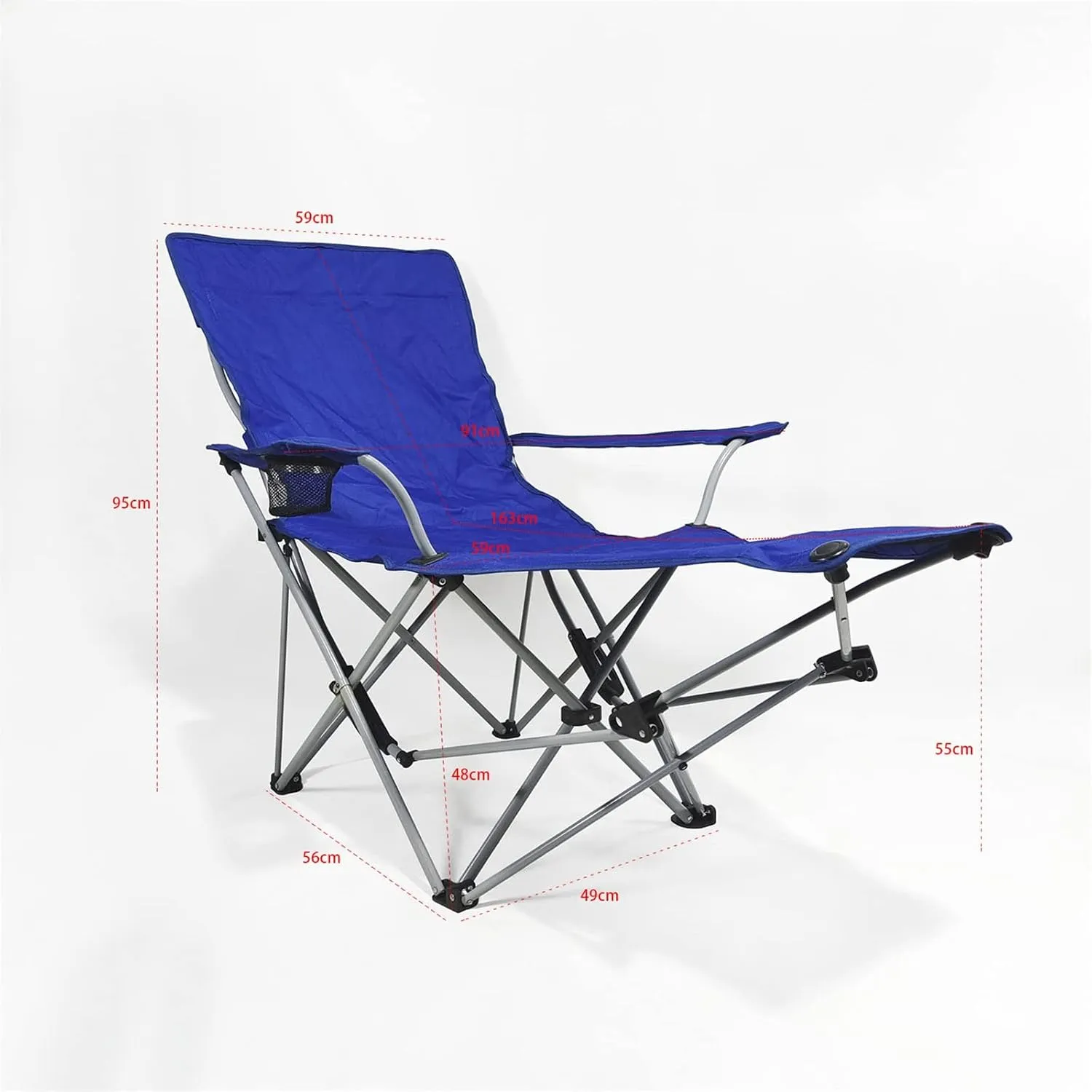 Outdoor Deck Chair Camping Lounge Portable Reclining Folding with Footrest & Storage Bag Recliner Backpack