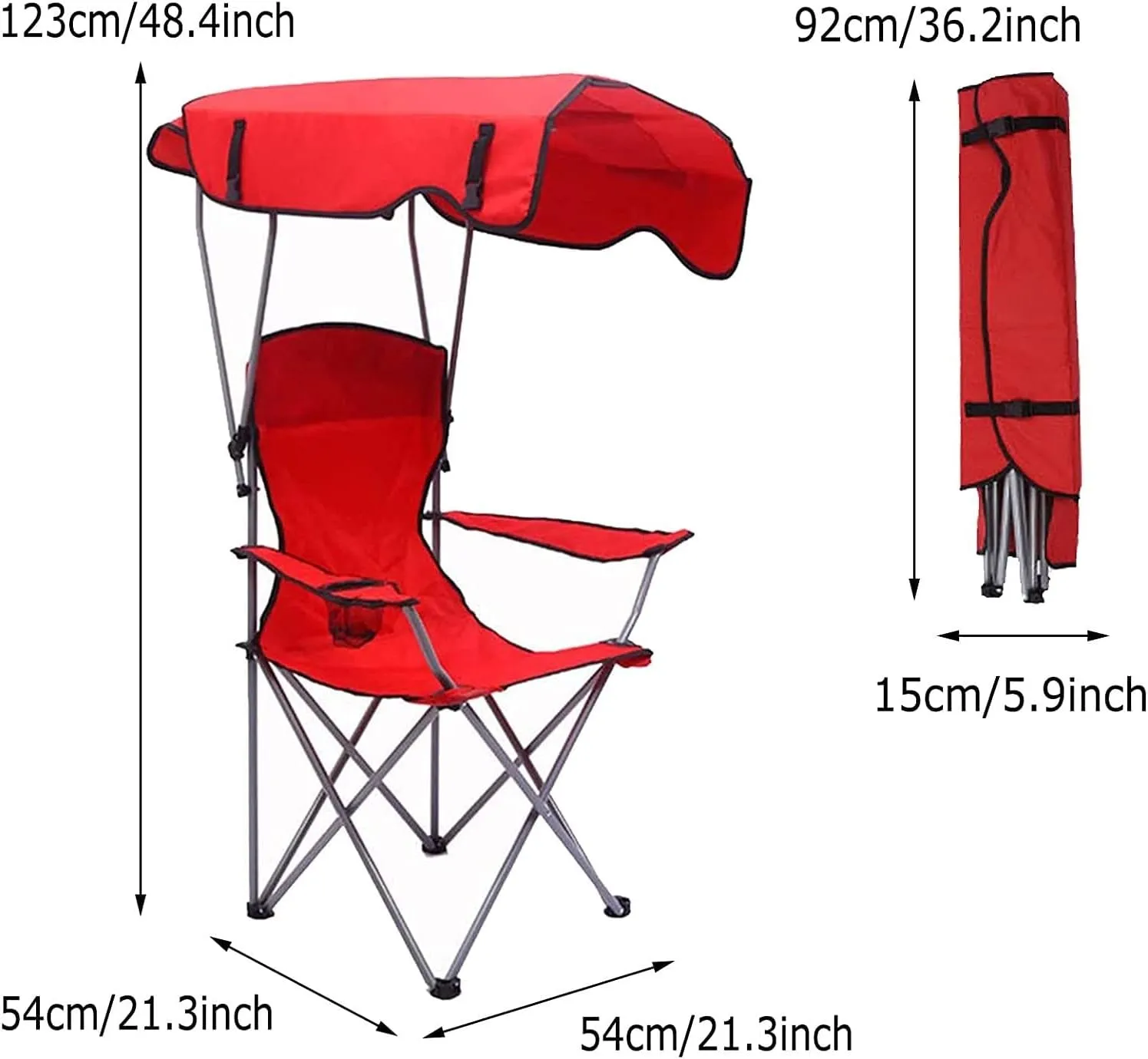 Outdoor Foldable Canopy Chair, for Travel Beach Party Lightweight Portable Lawn Seat with Shade Folding Camping Recliner Chair Lounger
