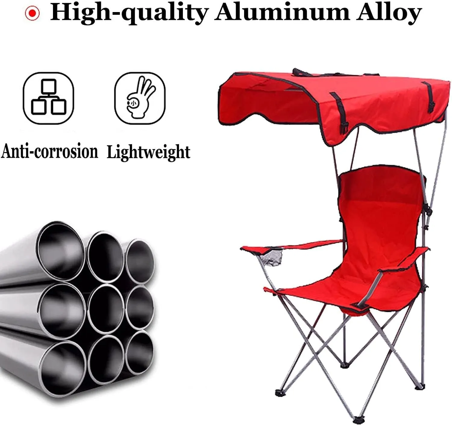Outdoor Foldable Canopy Chair, for Travel Beach Party Lightweight Portable Lawn Seat with Shade Folding Camping Recliner Chair Lounger