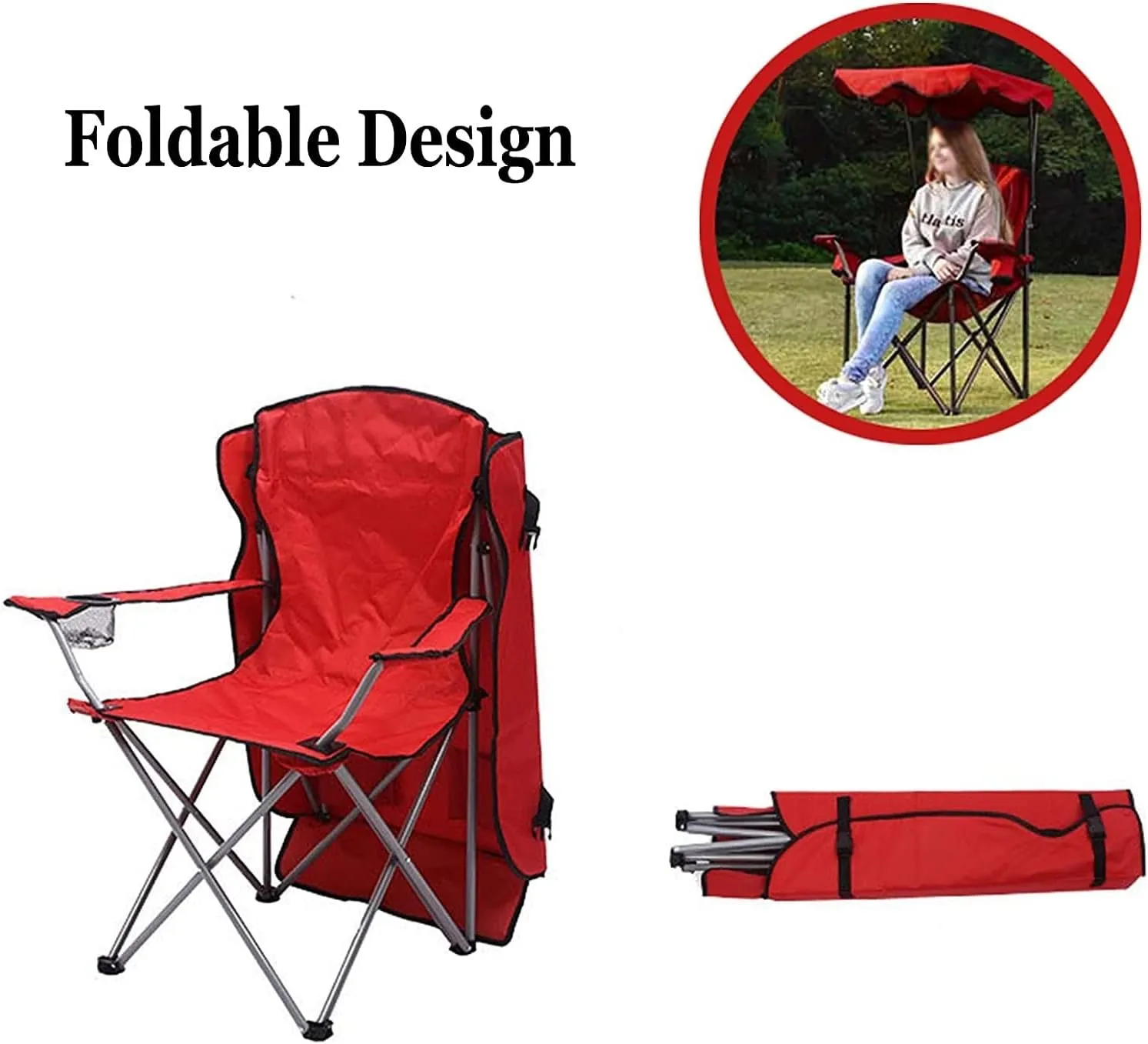 Outdoor Foldable Canopy Chair, for Travel Beach Party Lightweight Portable Lawn Seat with Shade Folding Camping Recliner Chair Lounger