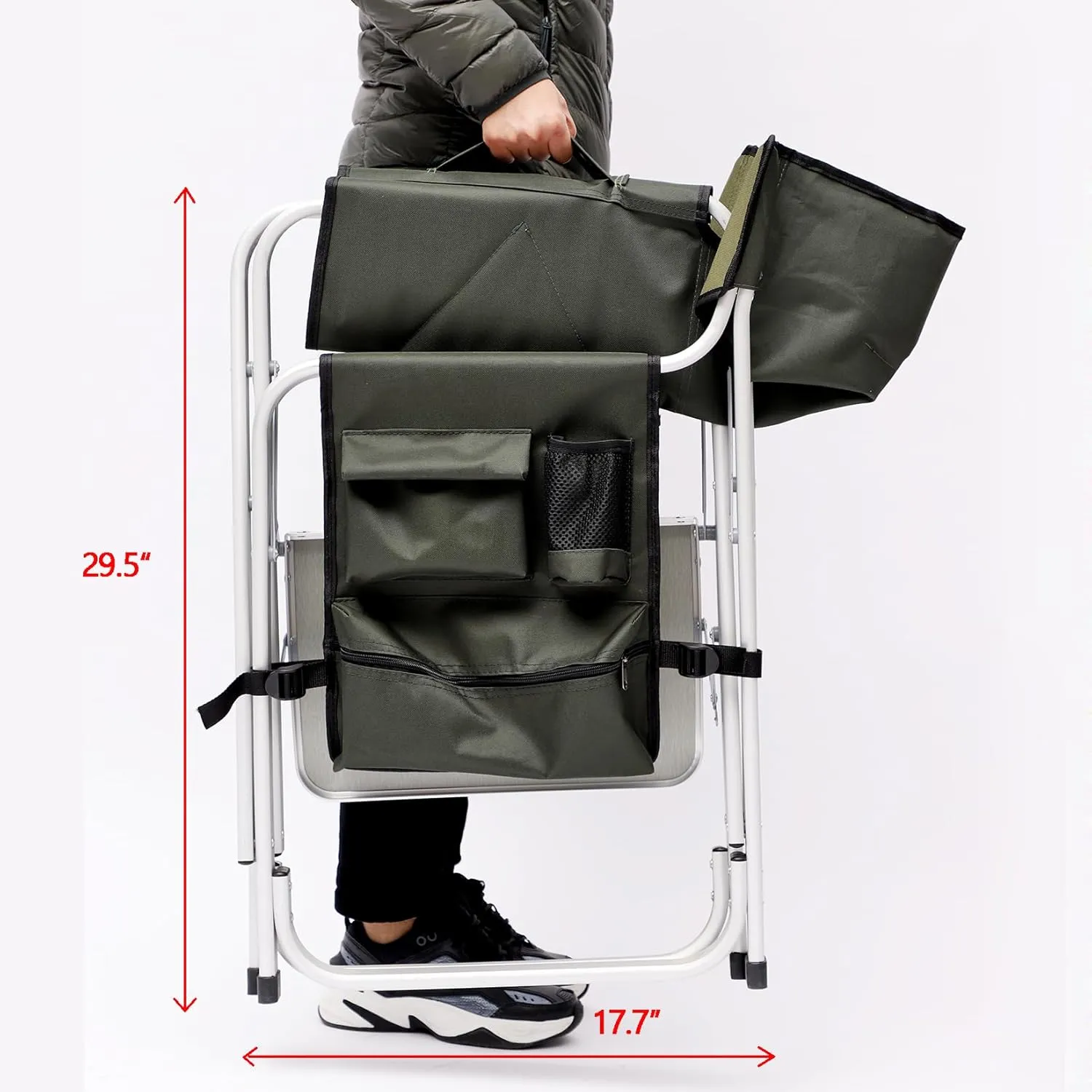 Outdoor Folding Camping Chair with Side Table and Storage Pockets, Lightweight Hunting Chair Oversized Directors Chair for Indoor, Outdoor Camping, Picnics and Fishing, Green