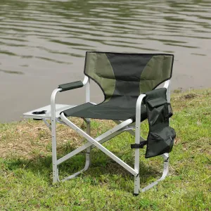 Outdoor Folding Camping Chair with Side Table and Storage Pockets, Lightweight Hunting Chair Oversized Directors Chair for Indoor, Outdoor Camping, Picnics and Fishing, Green