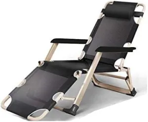 Outdoor Folding Recliner Chair, Courtyard Lounge Chair, Outdoor Garden Beach Deck Sun Lounger(Teslin Black)