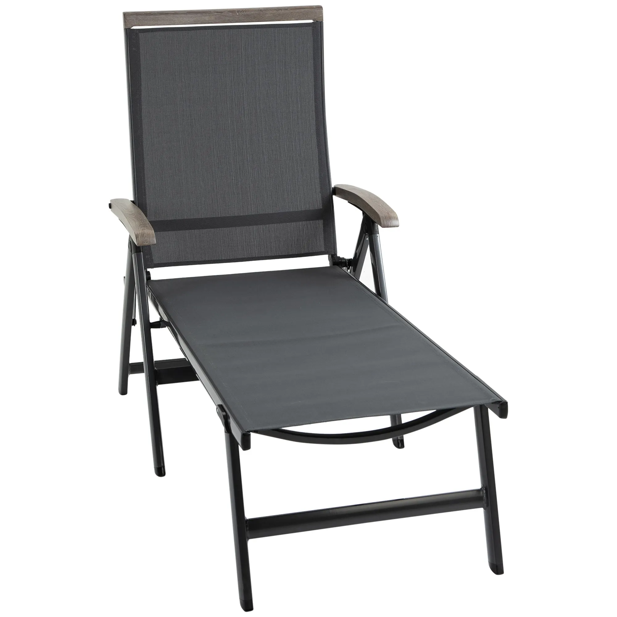 Outdoor Folding Sun Lounger, 5-Position Adjustable Chaise Lounge Chair with Aluminium Frame for Patio, Pool and Garden, Grey