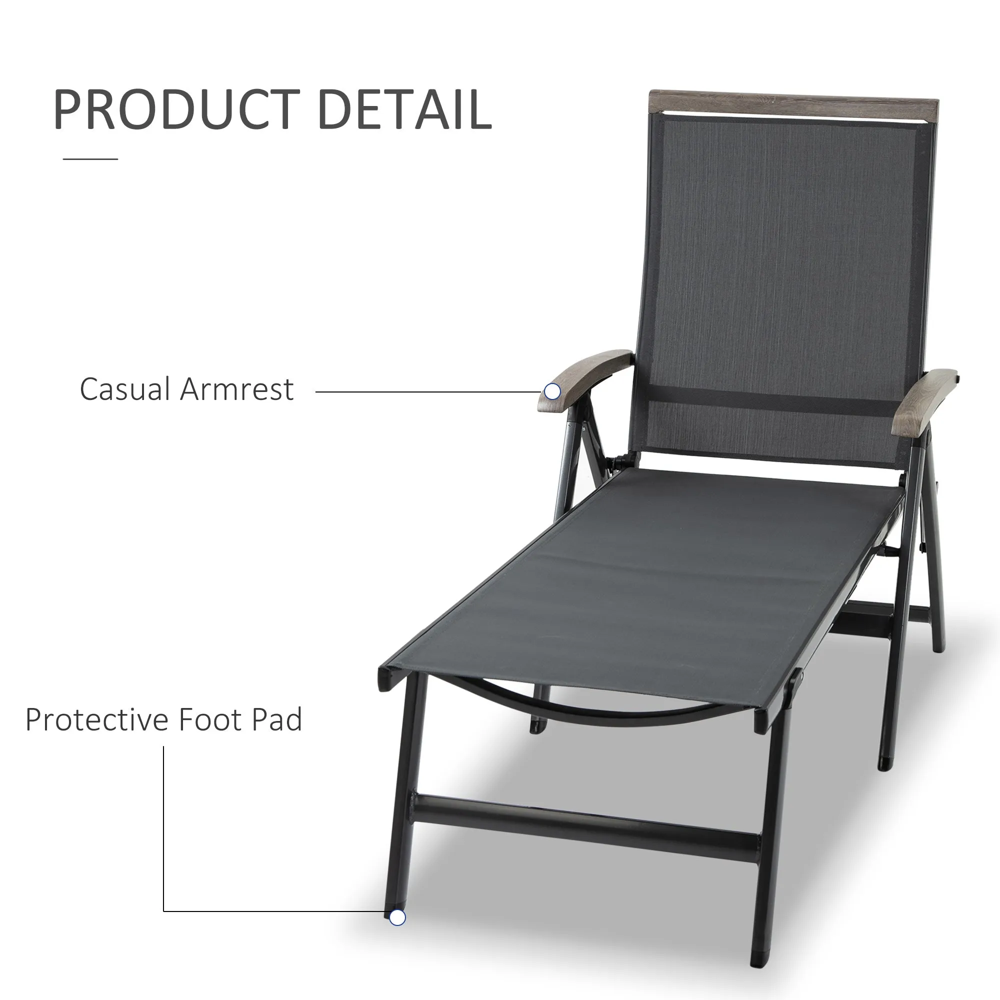 Outdoor Folding Sun Lounger, 5-Position Adjustable Chaise Lounge Chair with Aluminium Frame for Patio, Pool and Garden, Grey