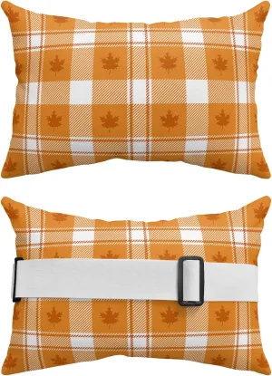 Outdoor Head Pillow with Adjustable Elastic Strap,Thanksgiving Day Autumn Leaves 1 Pack Waterproof Headrest Cushion Pillows for Balcony/Garden/Beach/Pool Chair Recliners Maple Leaf Check Grid