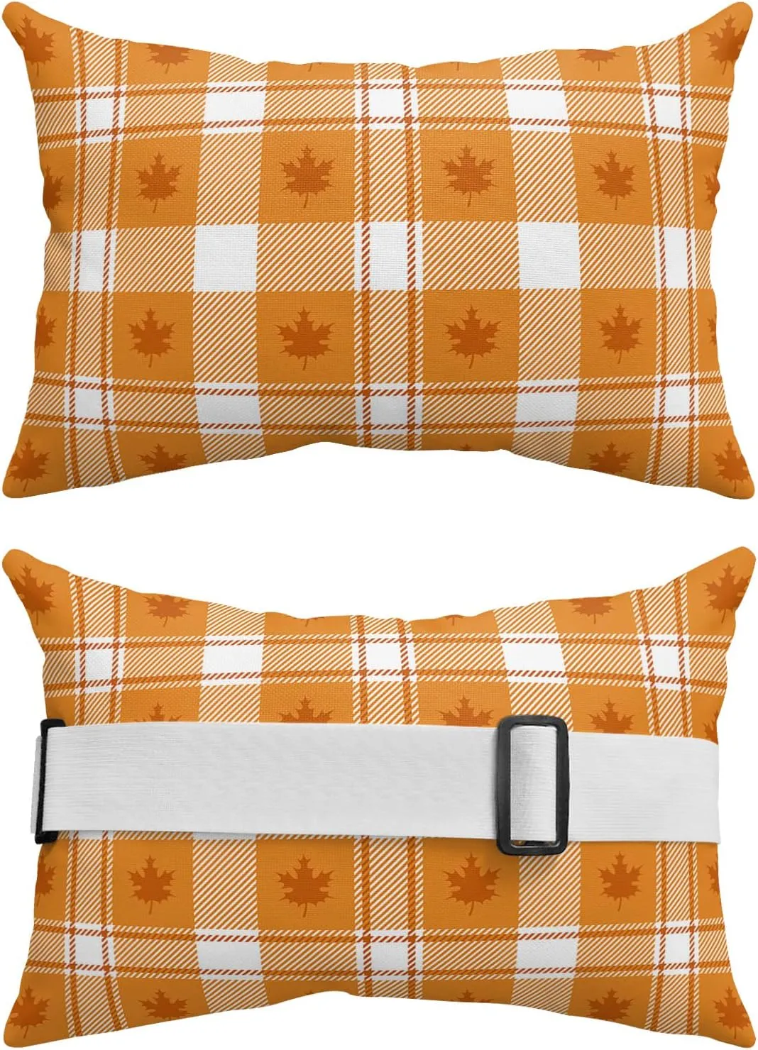 Outdoor Head Pillow with Adjustable Elastic Strap,Thanksgiving Day Autumn Leaves 1 Pack Waterproof Headrest Cushion Pillows for Balcony/Garden/Beach/Pool Chair Recliners Maple Leaf Check Grid