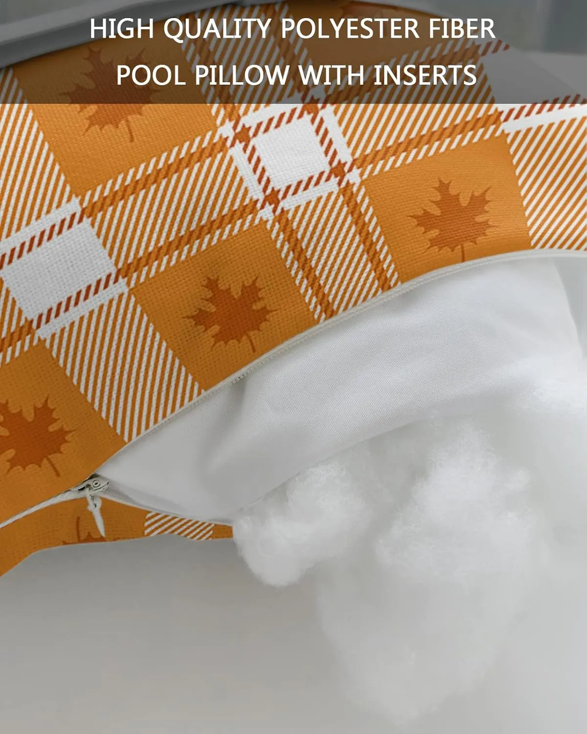 Outdoor Head Pillow with Adjustable Elastic Strap,Thanksgiving Day Autumn Leaves 1 Pack Waterproof Headrest Cushion Pillows for Balcony/Garden/Beach/Pool Chair Recliners Maple Leaf Check Grid