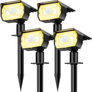 Outdoor Motion Sensor Spot Lights with 3 Modes, 4 Pack/56 LED 2-in-1 Auto On/Off Solar Landscape Lighting for Outside Yard, Wall, Garden, Pathway, Warm White