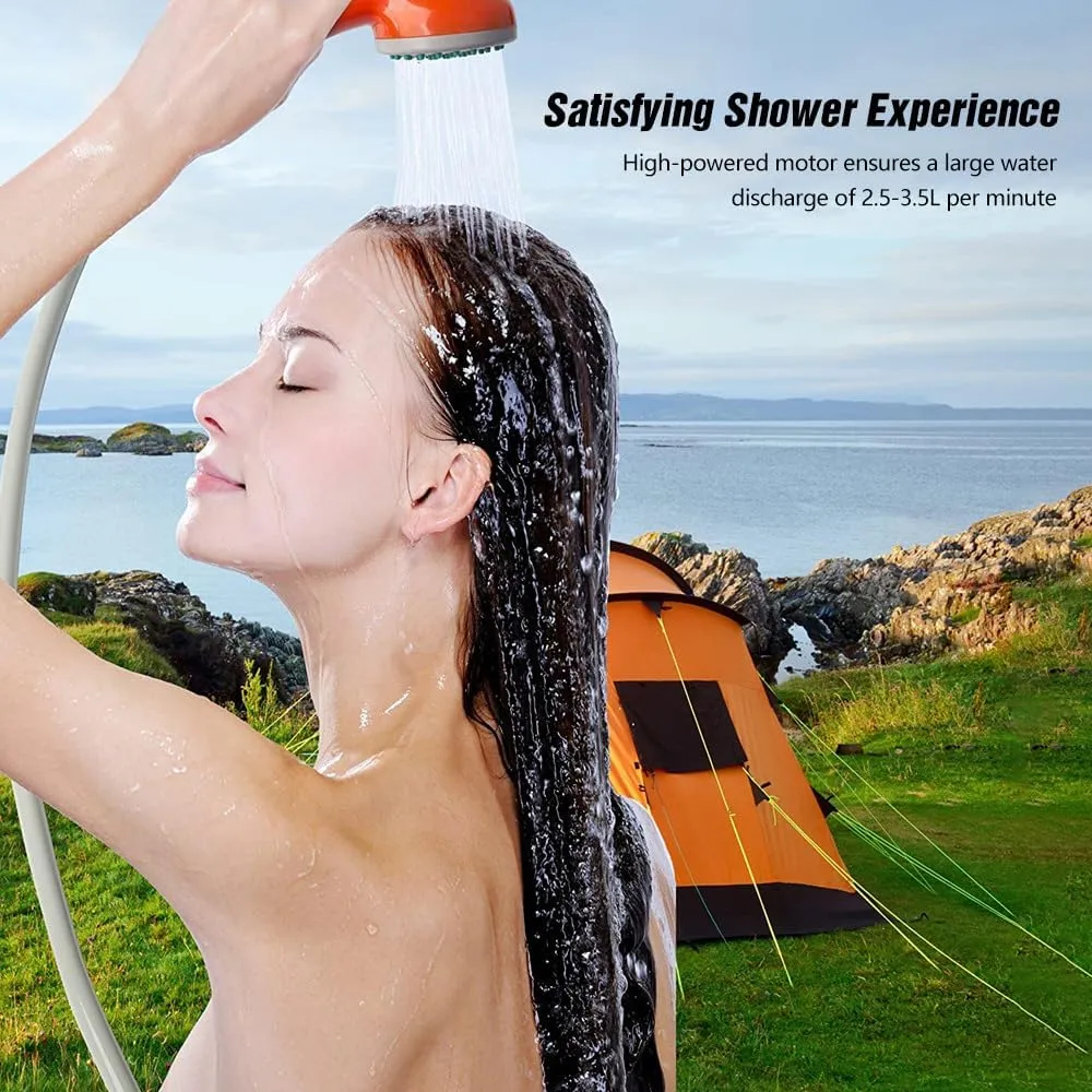 Outdoor Portable Camping Shower Kit with 2.5-3.5L/min Water Dis 2m Hose USB Charging 30-60min Battery Life Camp Shower
