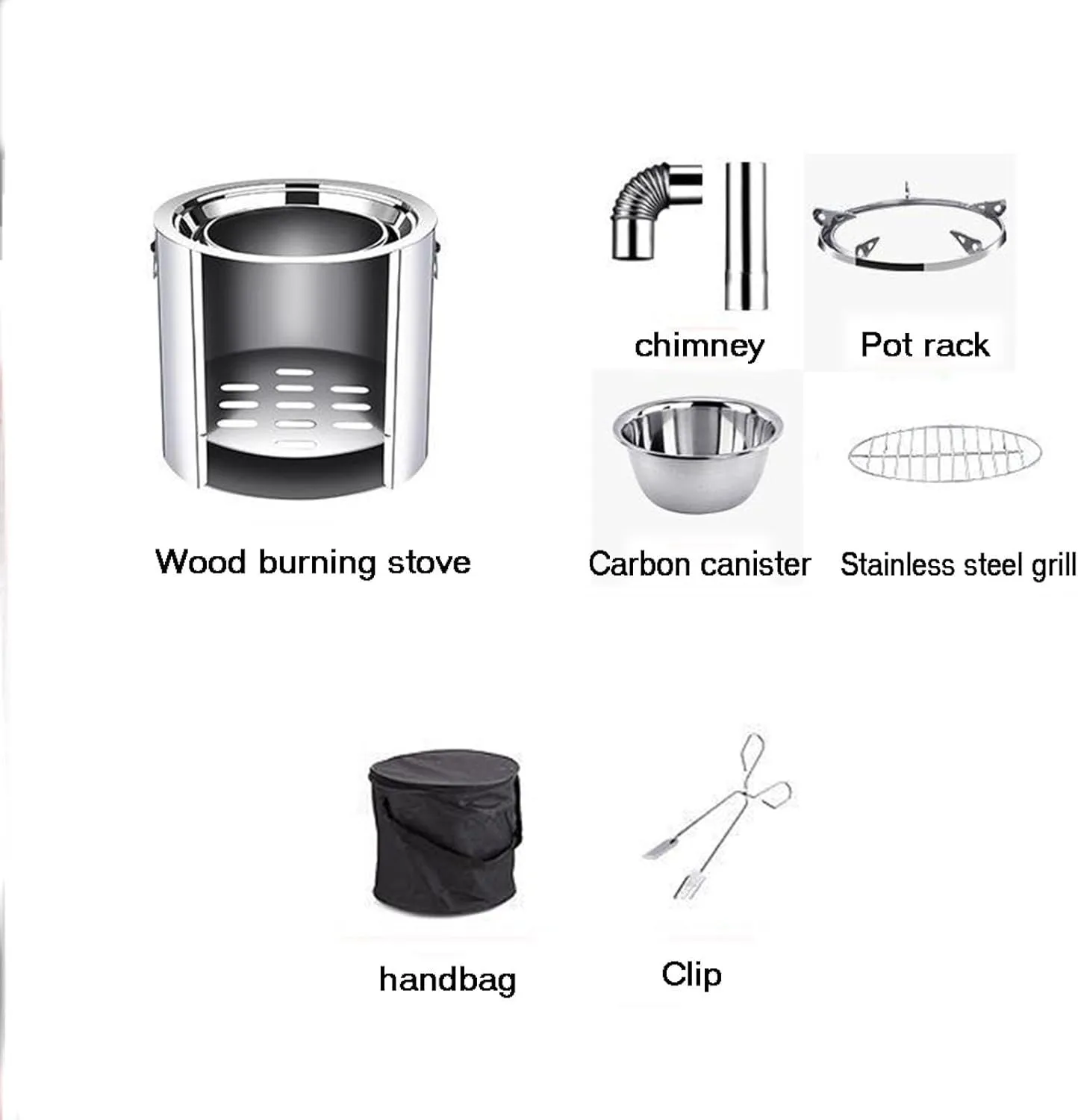 Outdoor small wood stove open air wood stove travel small wood stove picnic camping wood stove barbecue stove, Silver, 944542