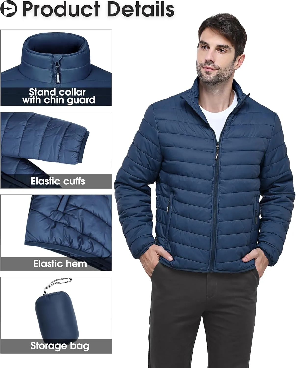 Outdoor Ventures Men's Lightweight Packable Puffer Winter Jacket Insulated Puffy Coat for Snow Ski Hiking Travel