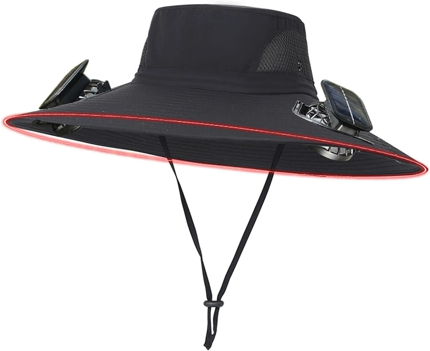 Outdoor Wide Brim Solar Fan Hat with 2 Solar Fan Fishing Hats, Removable USB Charging Fan,UPF 0 Bucket Hats