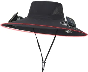 Outdoor Wide Brim Solar Fan Hat with 2 Solar Fan Fishing Hats, Removable USB Charging Fan,UPF 0 Bucket Hats