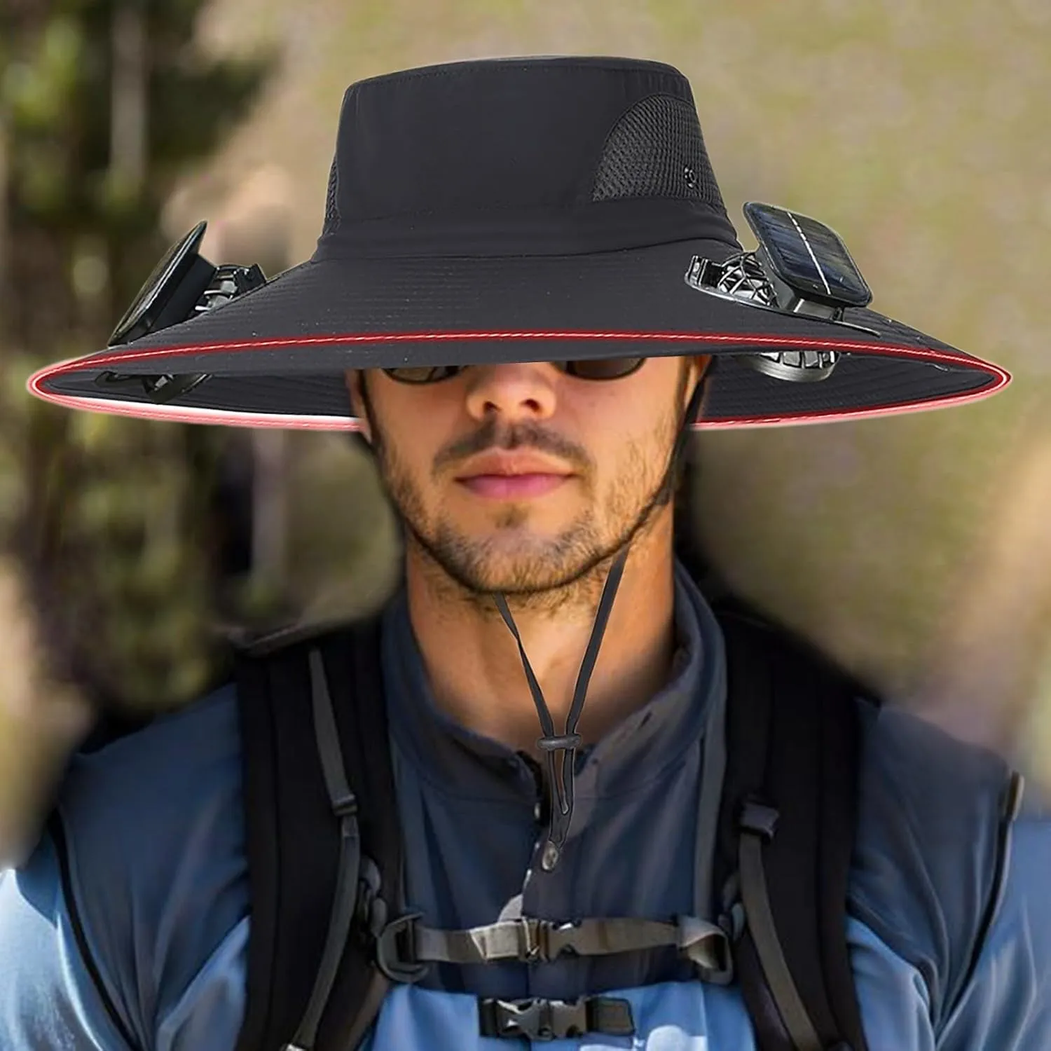 Outdoor Wide Brim Solar Fan Hat with 2 Solar Fan Fishing Hats, Removable USB Charging Fan,UPF 0 Bucket Hats