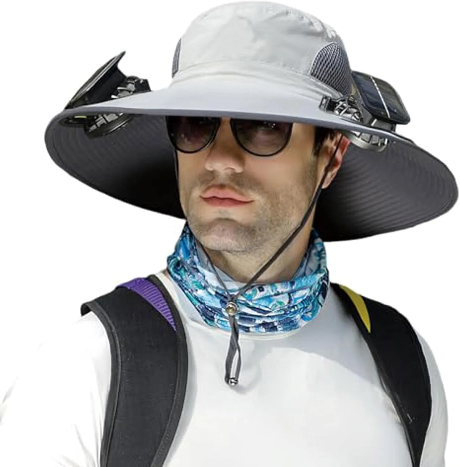 Outdoor Wide Brim Sun Hat with 2 Solar Fan, Colitt - Fishing Hat with Built in Fan Sun Bucket Hats for Men&Women