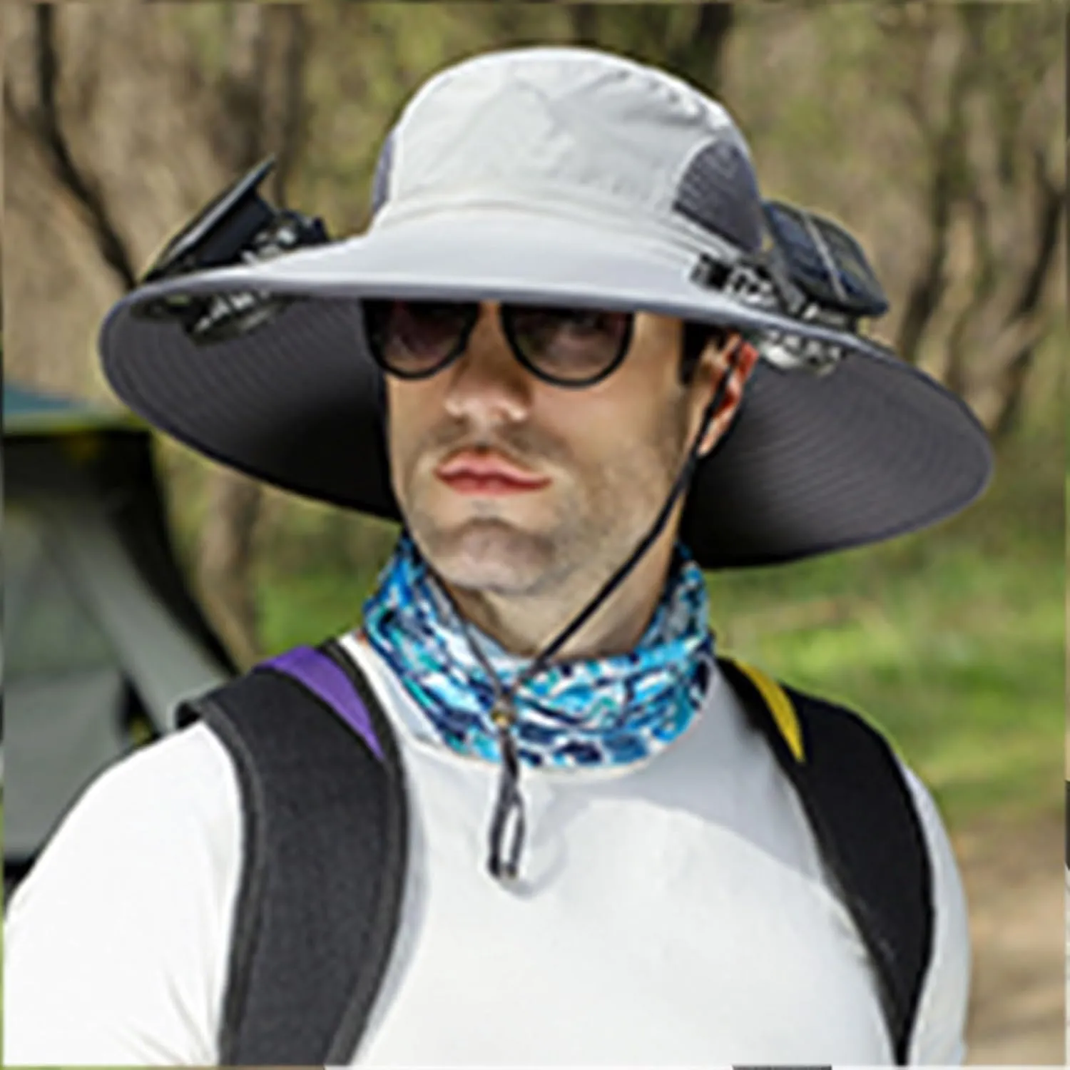 Outdoor Wide Brim Sun Hat with 2 Solar Fan, Colitt - Fishing Hat with Built in Fan Sun Bucket Hats for Men&Women