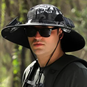 Outdoor Wide Brim Sun Hat with 2 Solar Fan Sun Bucket Hat for Men Women UPF 50  Bucket Fishing & Beach Hat with Fan Built in