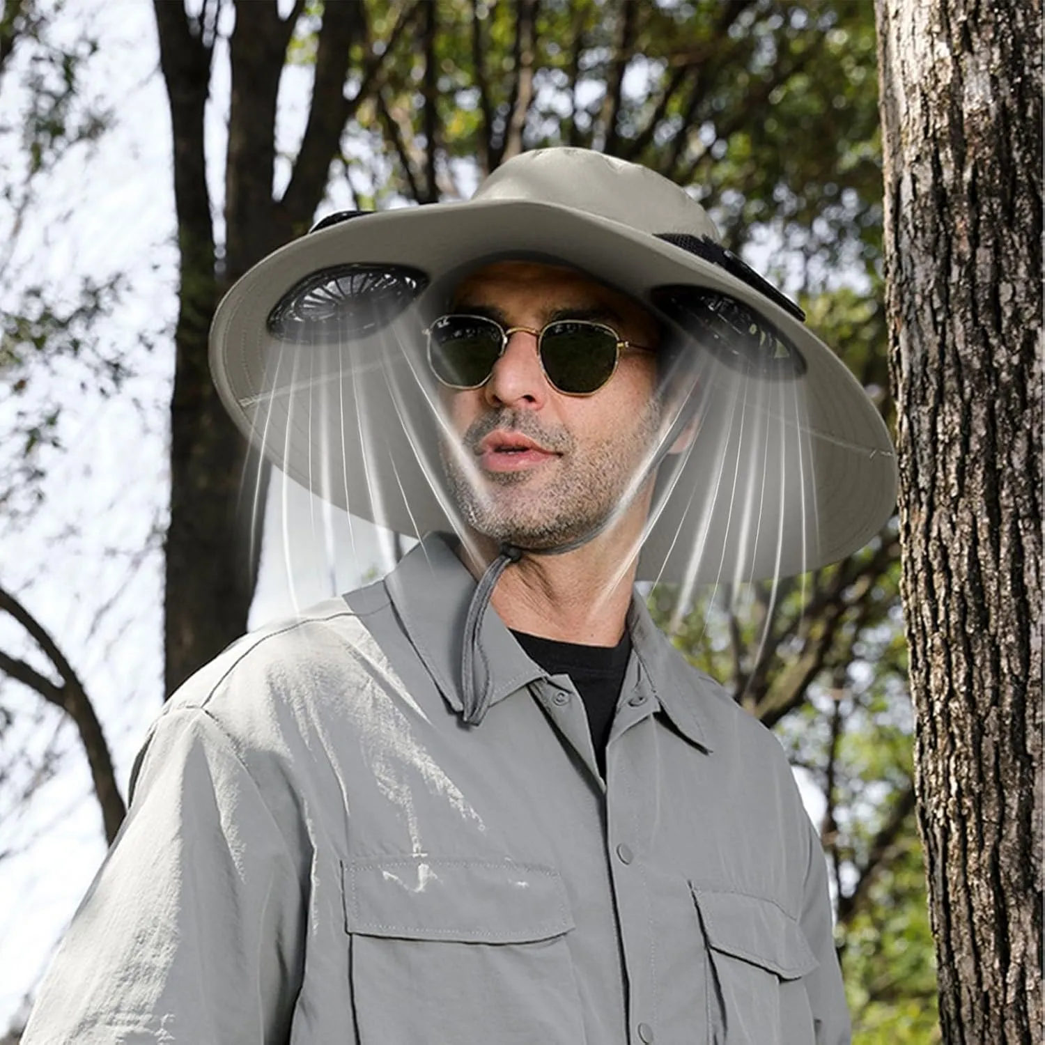 Outdoor Wide Brim Sun Hat with 2 Solar Fan Sun Bucket Hat for Men Women UPF 50  Bucket Fishing & Beach Hat with Fan Built in