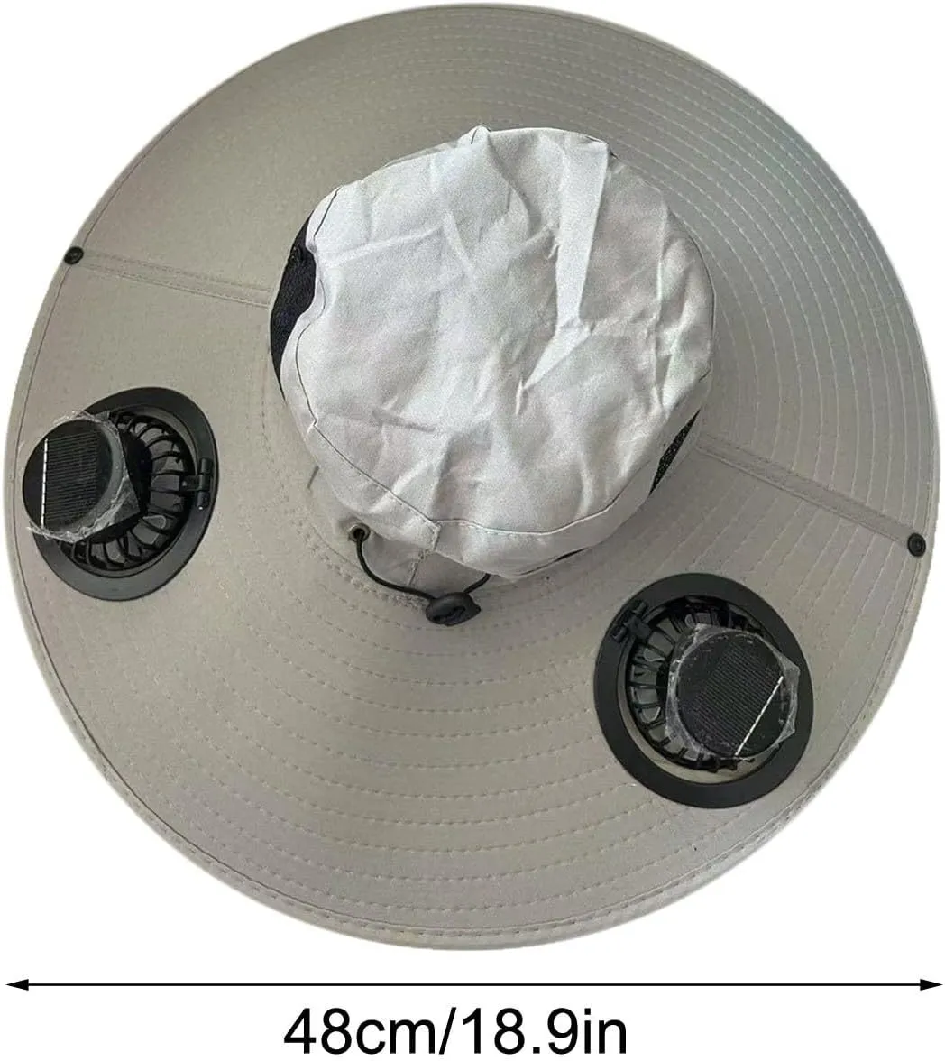 Outdoor Wide Brim Sun Hat with 2 Solar Fan Sun Bucket Hat for Men Women UPF 50  Bucket Fishing & Beach Hat with Fan Built in