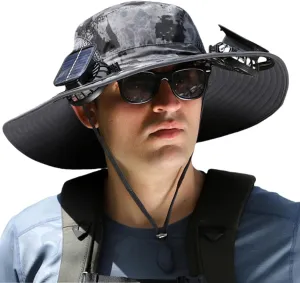 Outdoor Wide Brim Sun Hat with 2 Solar Fan Sun Bucket Hat for Men Women,Solar with Built in Fan UPF 50  Outdoor