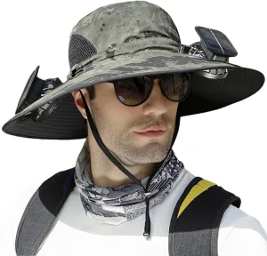 Outdoor Wide Brim Sun Hat with 2 Solar Fan Sun Bucket Hat for Men Women,Solar with Built in Fan UPF 50  Outdoor
