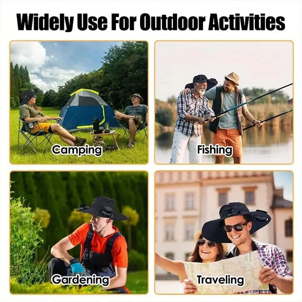 Outdoor Wide Brim Sun Hat with 2 Solar Fan Sun Bucket Hat for Men Women,Solar with Built in Fan UPF 50  Outdoor