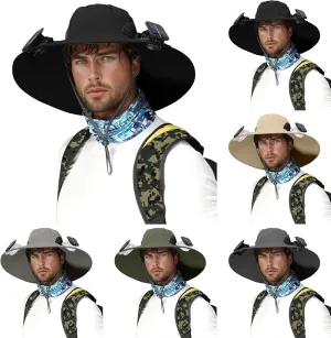 Outdoor Wide Brim Sun Hat with 3 Solar Fan Sun Bucket Hat for Men Women Bucket Fishing & Beach Hat with Fan Built in