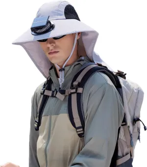Outdoor Wide Brim Sun Hat with 4 Solar Fan Sun Bucket Hat for Men Women UPF 50  Bucket Fishing & Beach Hat with Fan Built in