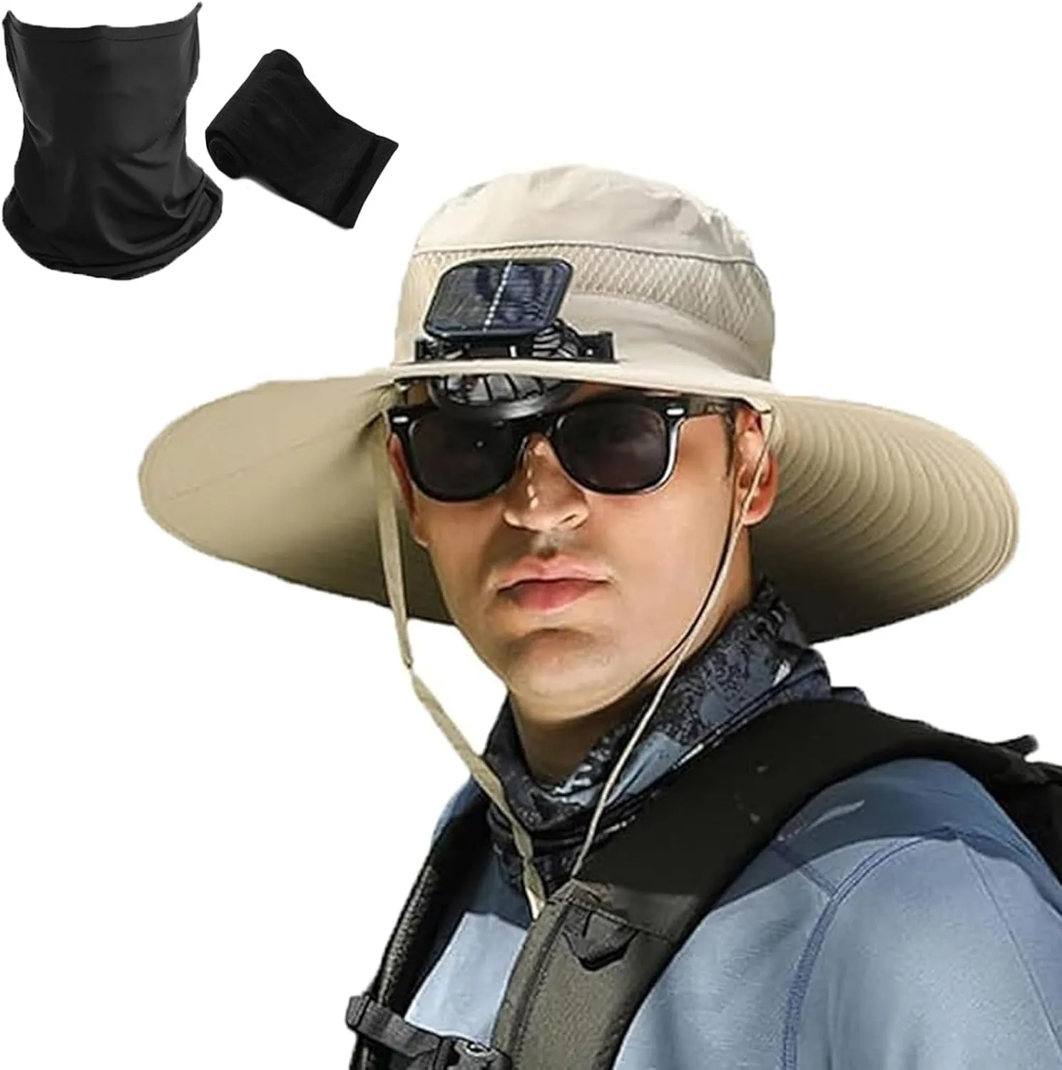 Outdoor Wide Brim Sun Hat with Solar Fan, Hat with Solar Powered Fan Hat Outdoor Fishing Hat-Solar & USB Charging