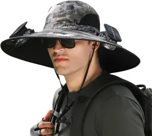 Outdoor Wide Brim Sun Hat with Solar Fan, Solar Powered Fan Hat, Fishing Hat for Men Women UPF 50  Breathable