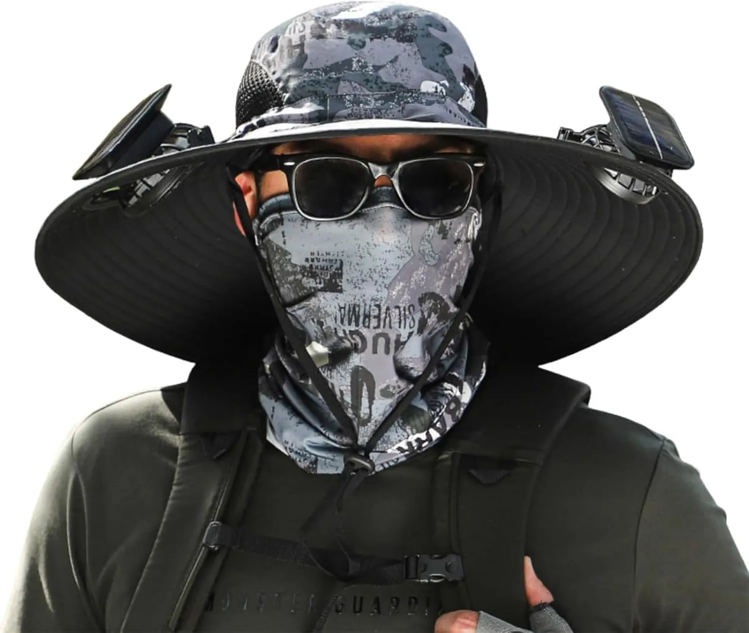 Outdoor Wide Brim Sun Hat with Solar Fan, Solar Powered Fan Hat, Fishing Hat for Men Women UPF 50  Breathable