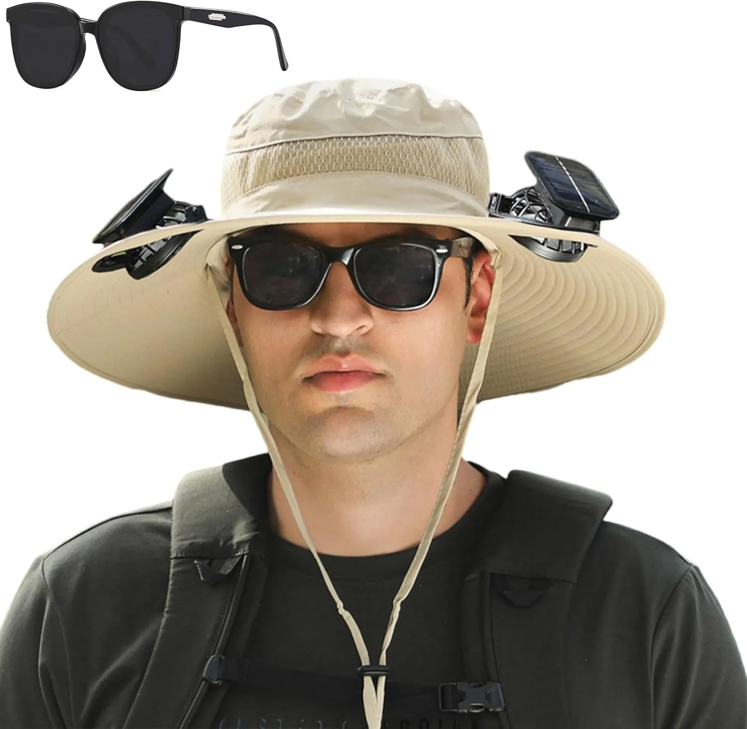 Outdoor Wide Brim Sun Hat with Solar Fan, Wide Brim Solar Fan Outdoor Fishing Hat-Solar & USB Charging