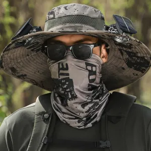 Outdoor Wide Brim Sun Hat with Solar Fan,UPF 50  Sun Hat with 2 Solar Fan Power,Removable USB Charging Fan,Fishing Bucket Hat