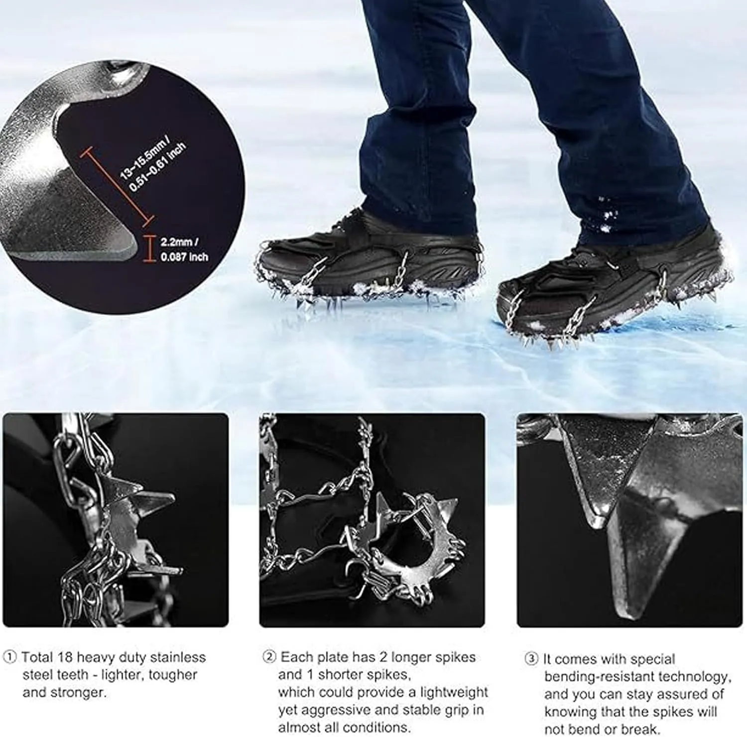 Outdoor Winter Snow Spikes Crampons Cleats Outdoor 18/19 Tooth Ice Claw Ice Grippers Spikes for Men and Women Enduring