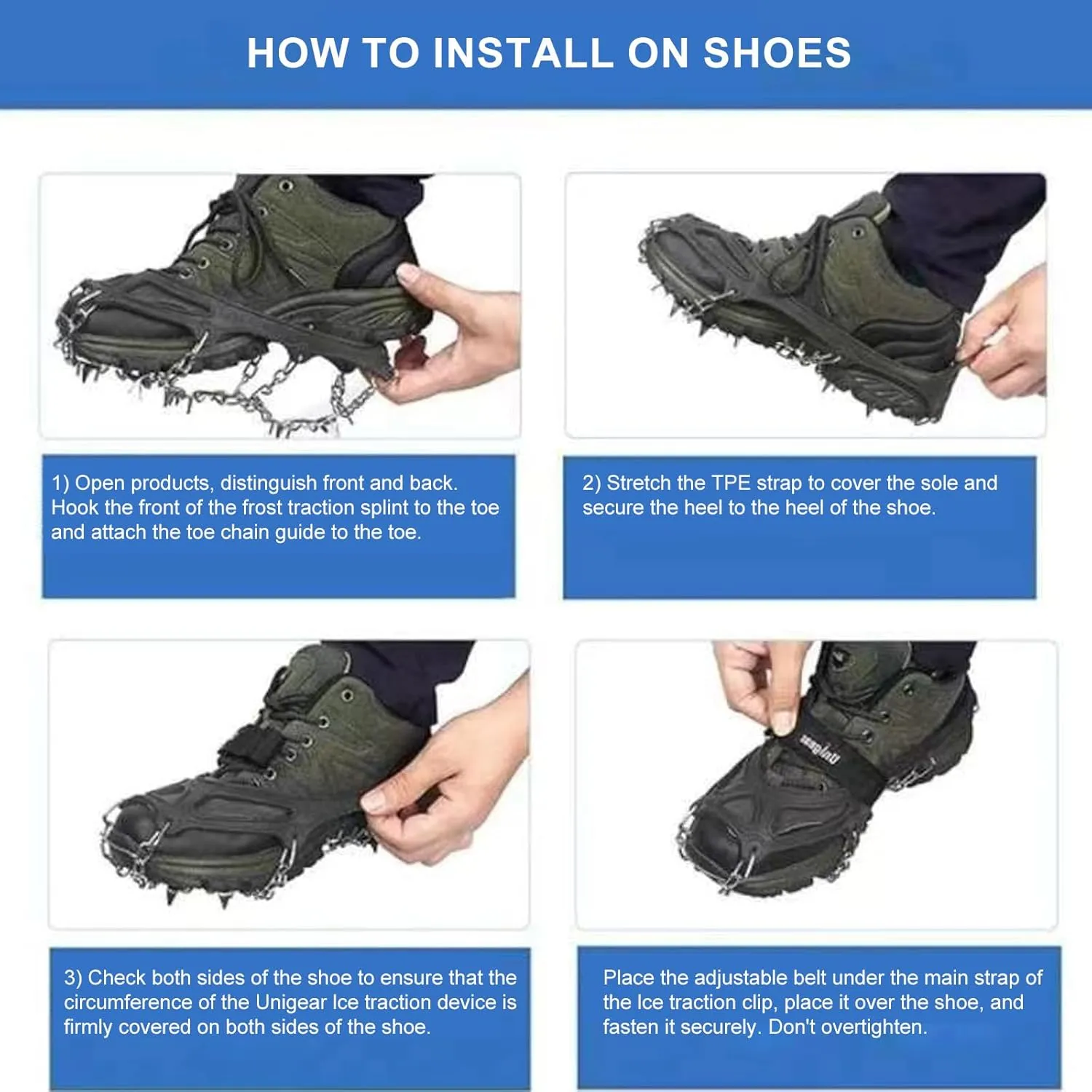 Outdoor Winter Snow Spikes Crampons Cleats Outdoor 18/19 Tooth Ice Claw Ice Grippers Spikes for Men and Women Enduring
