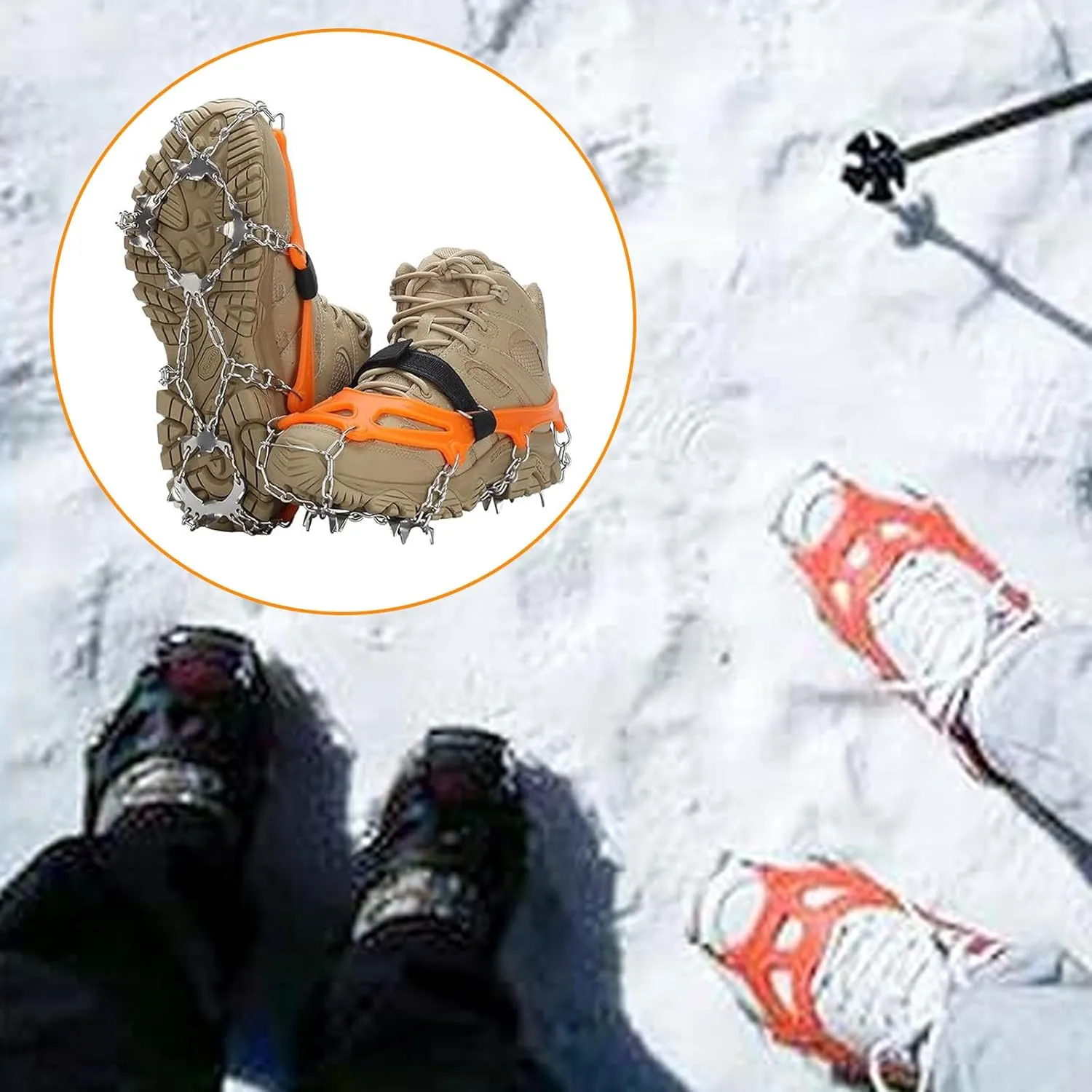 Outdoor Winter Snow Spikes Crampons Cleats Outdoor 18/19 Tooth Ice Claw Ice Grippers Spikes for Men and Women Enduring